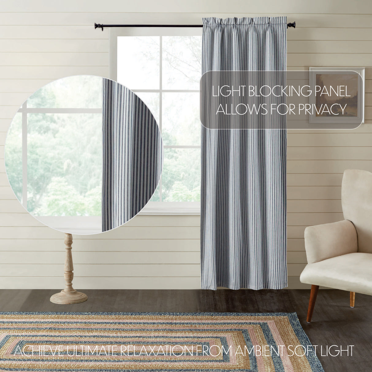 Sawyer Mill Blue Ticking Stripe Blackout Panel 84x40