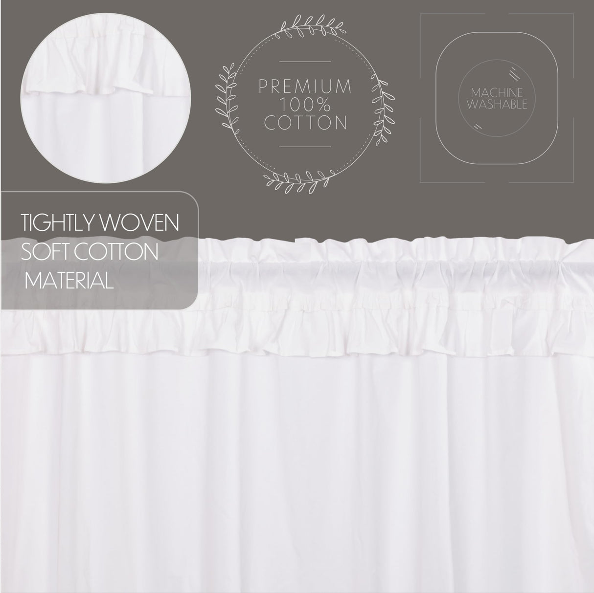 Muslin Ruffled Bleached White Short Panel Set of 4 63x36