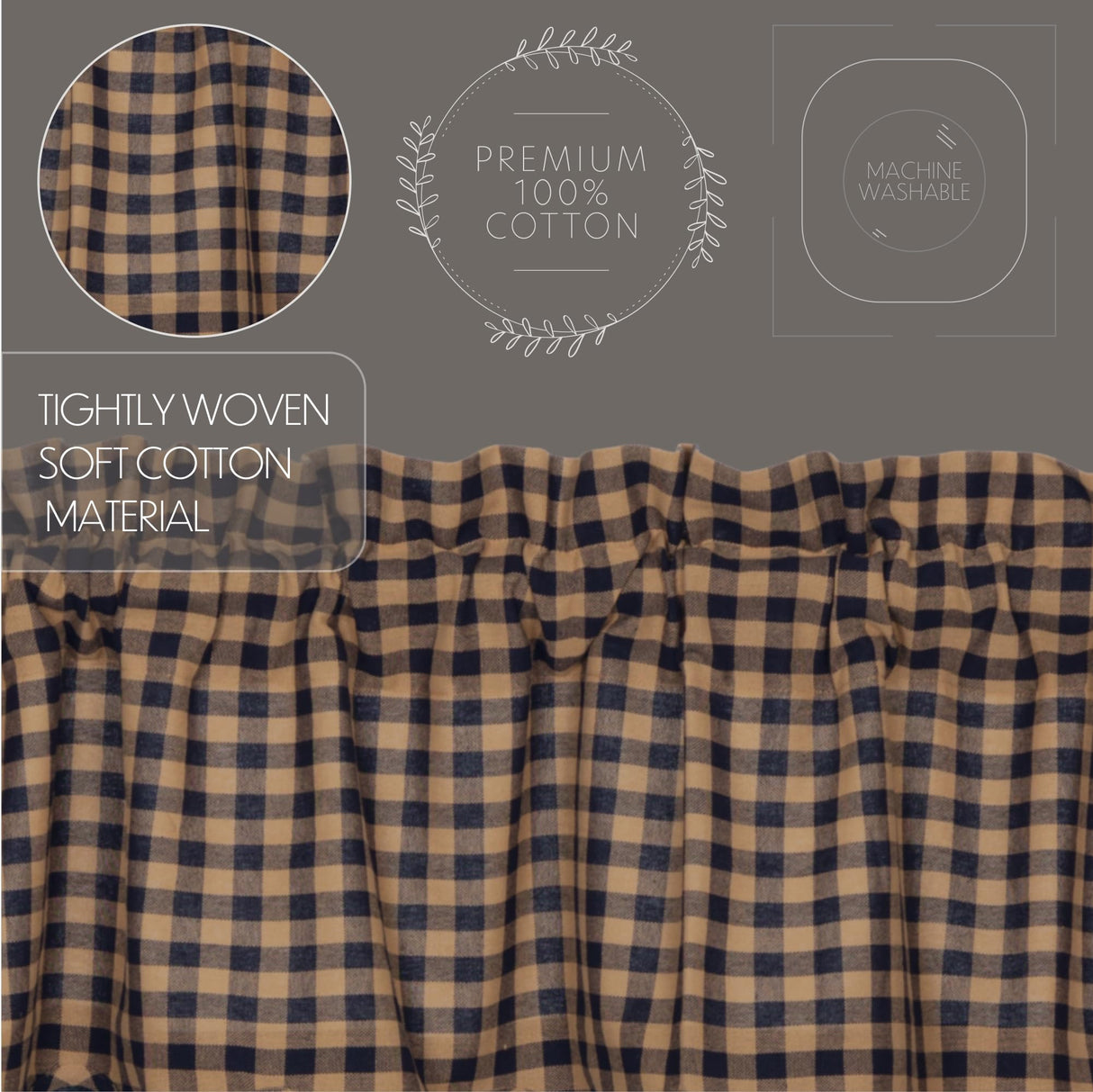 Navy Check Scalloped Swag Set of 4 36x36x16