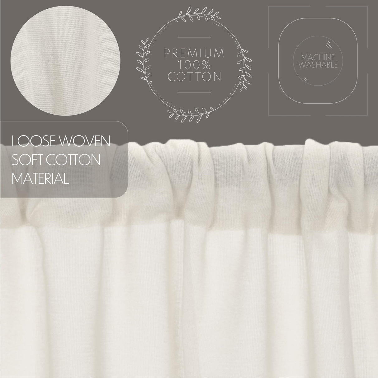 Tobacco Cloth Antique White Balloon Valance Set of 2 Fringed 15x60
