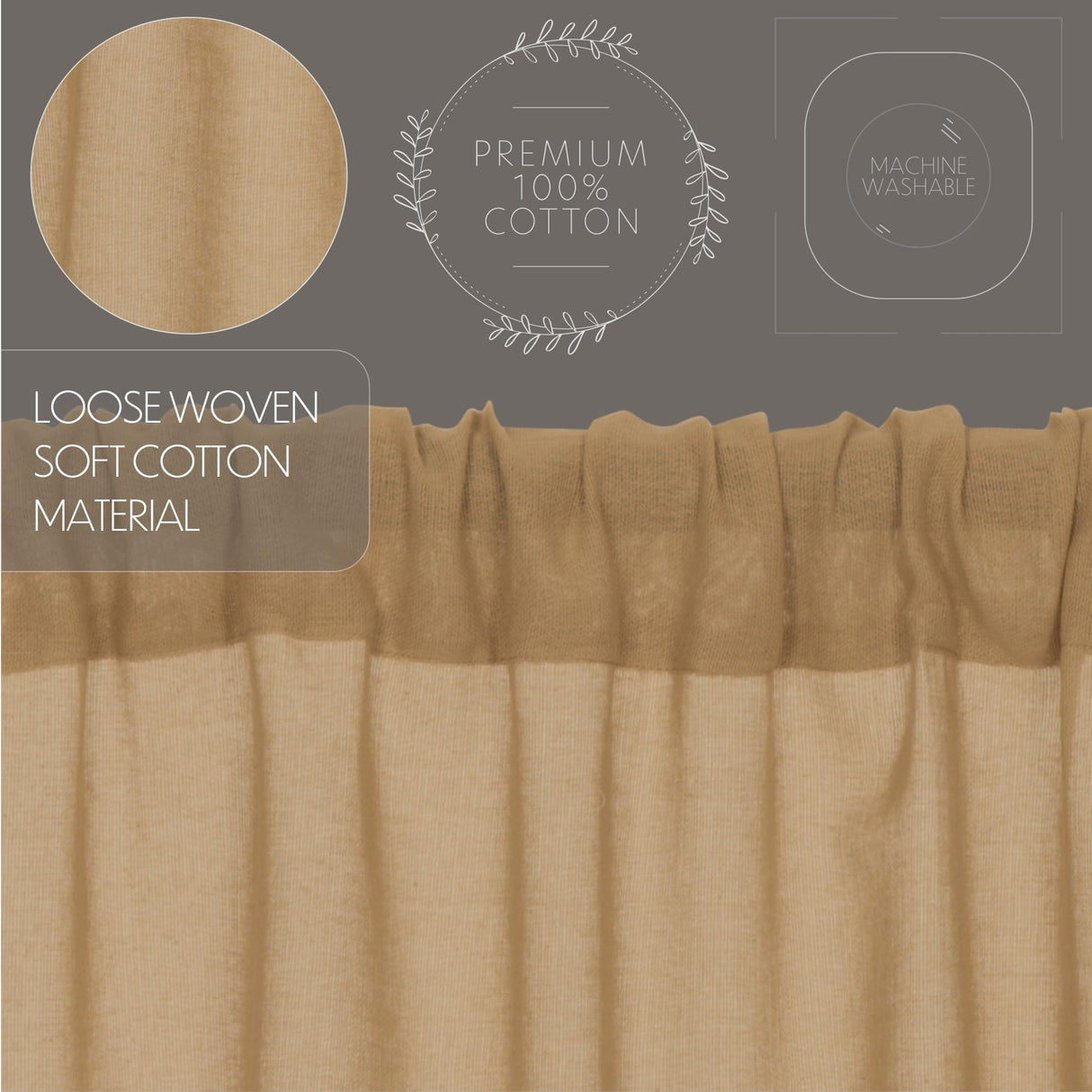Tobacco Cloth Khaki Valance Fringed Set of 2 16x90
