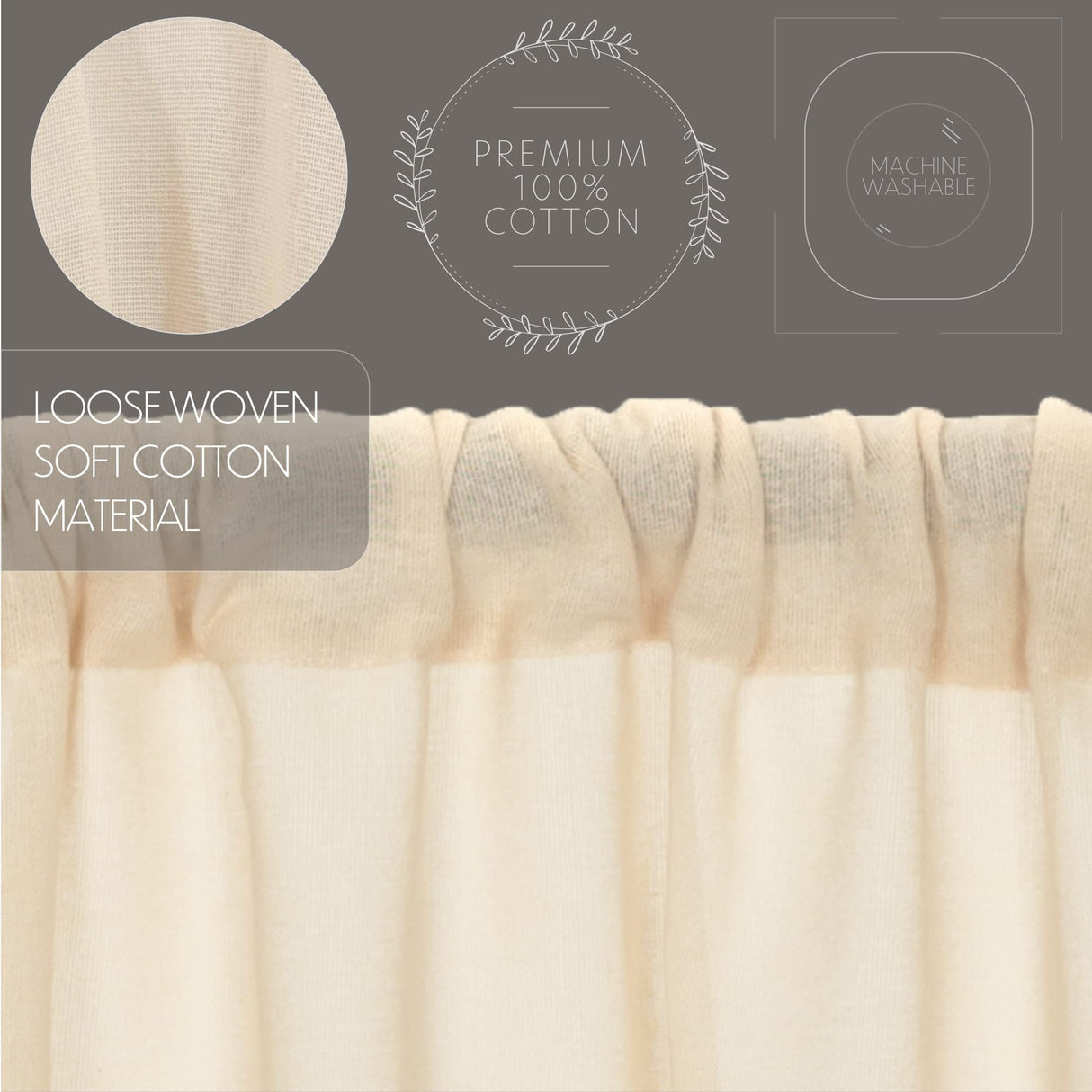 Tobacco Cloth Natural Balloon Valance Set of 2 Fringed 15x60
