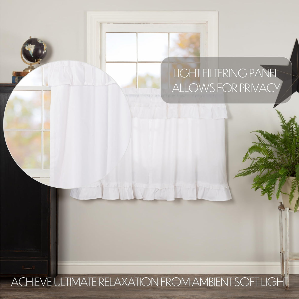 Muslin Ruffled Bleached White Tier Set of 4 L36xW36