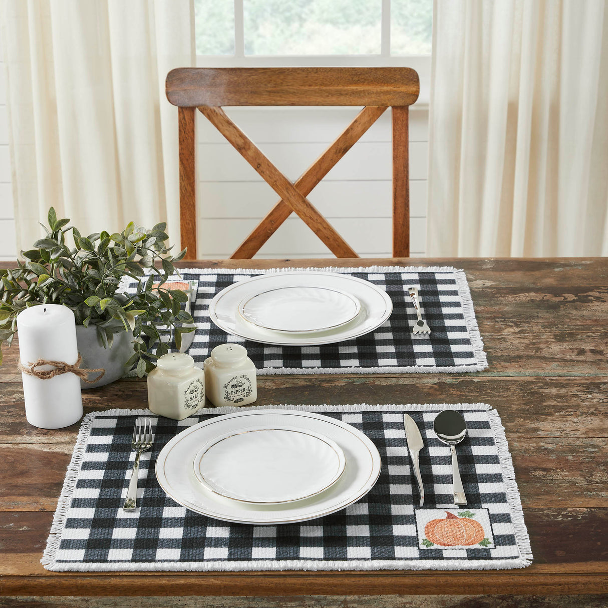 Annie Black Check Pumpkin Placemat Set of 2 13x19, 6 Pack 12 Pack