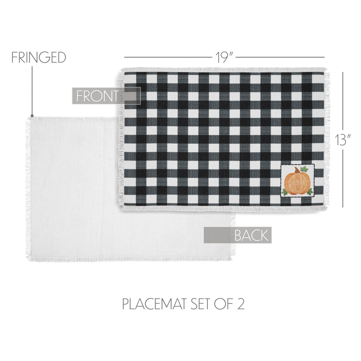 Annie Black Check Pumpkin Placemat Set of 2 13x19, 3 Pack 6 Pack