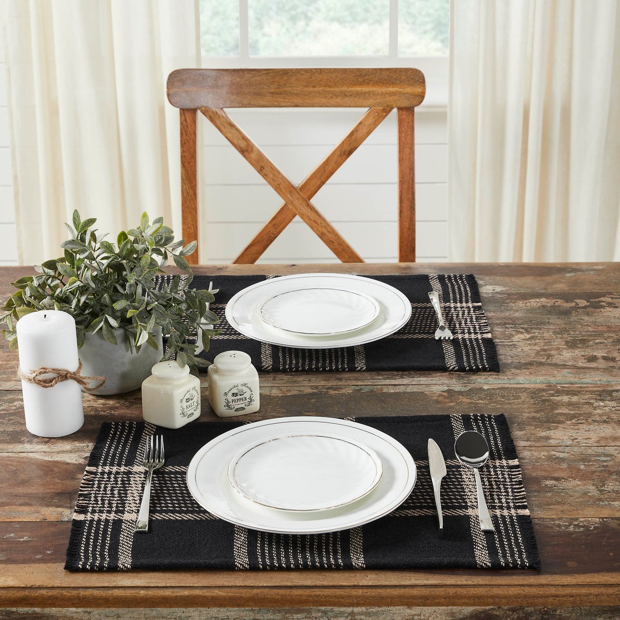 Eston Black Tan Plaid Placemat Set of 2 13x19, 3 Pack 6 Pack