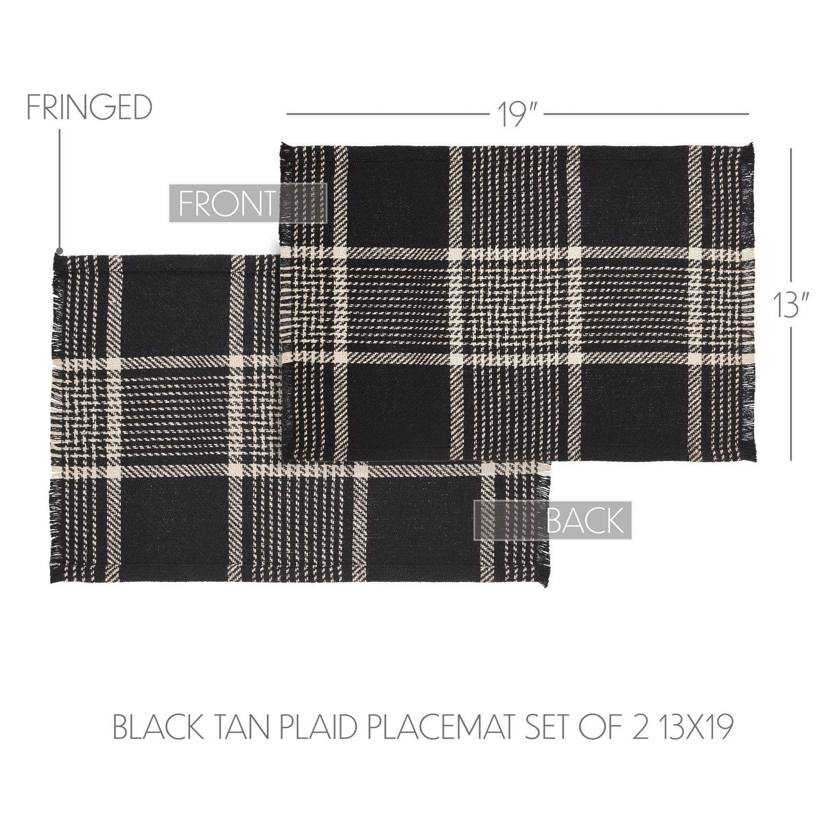 Eston Black Tan Plaid Placemat Set of 2 13x19, 3 Pack 6 Pack