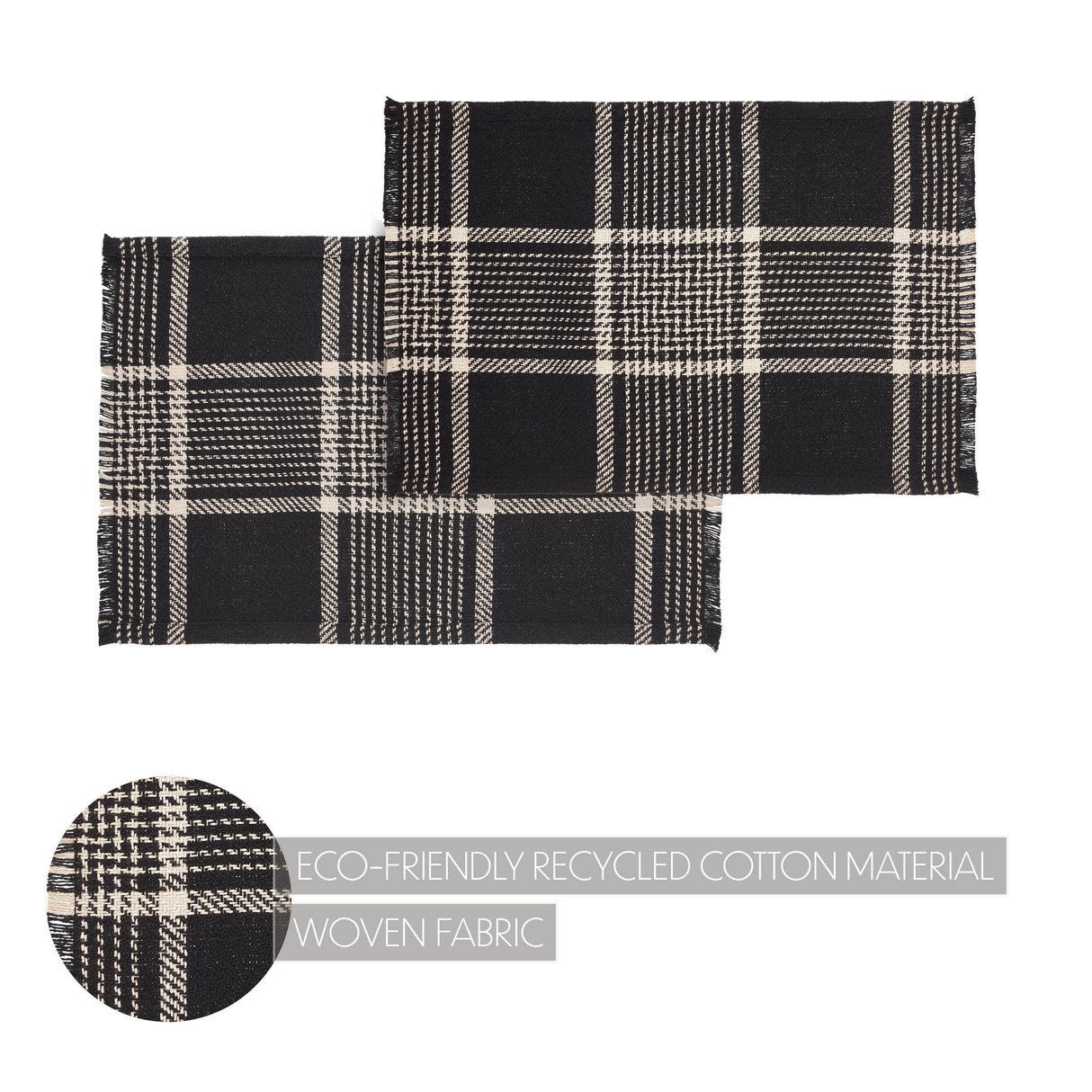Eston Black Tan Plaid Placemat Set of 2 13x19, 6 Pack 12 Pack
