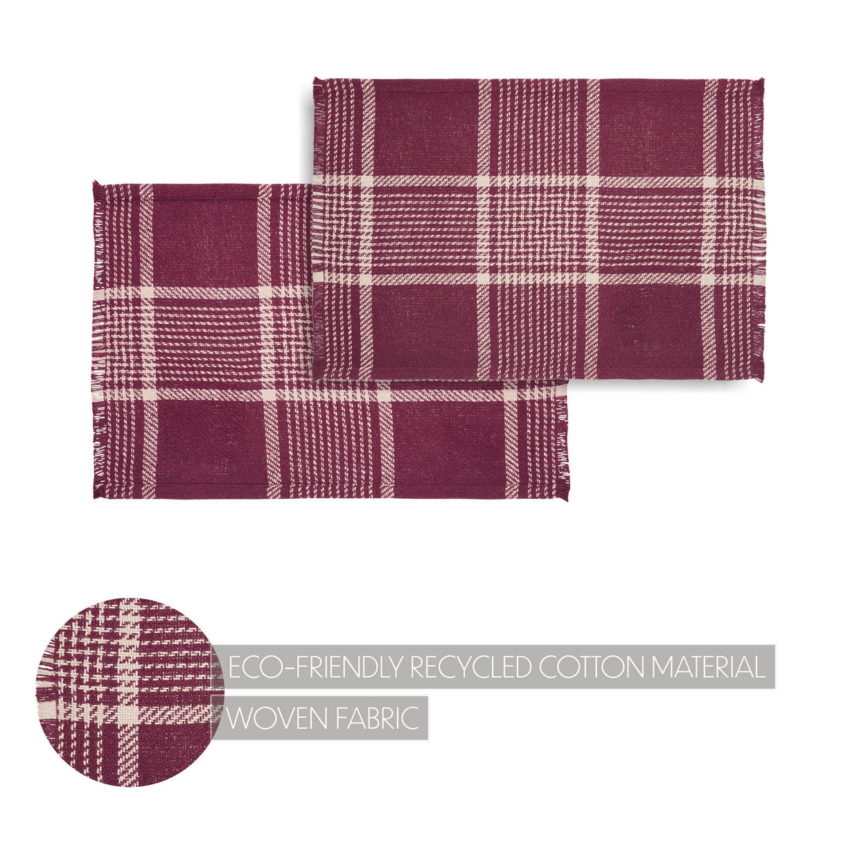 Eston Burgundy Tan Plaid Placemat Set of 2 13x19, 3 Pack 6 Pack