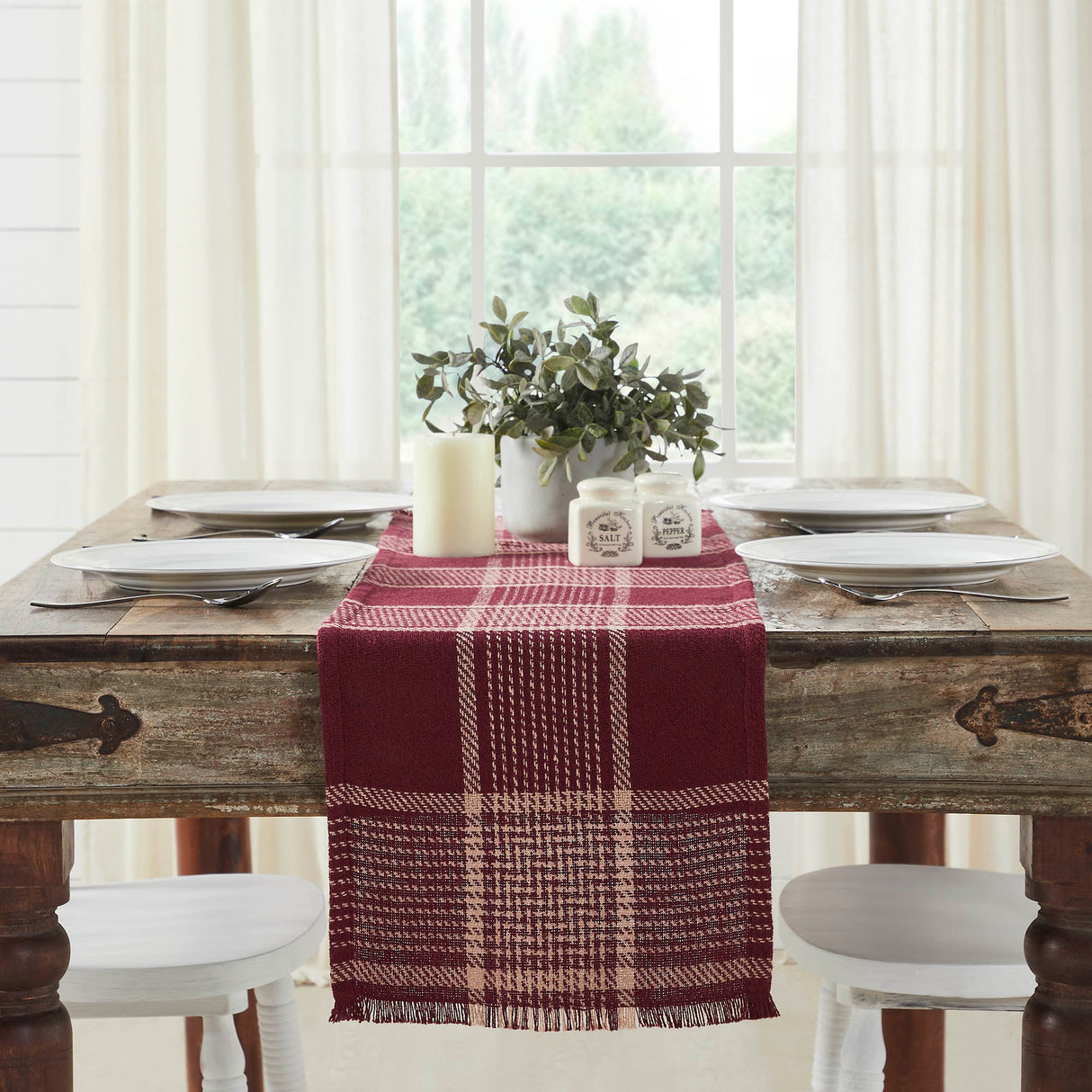 Eston Burgundy Tan Plaid Runner 12x48