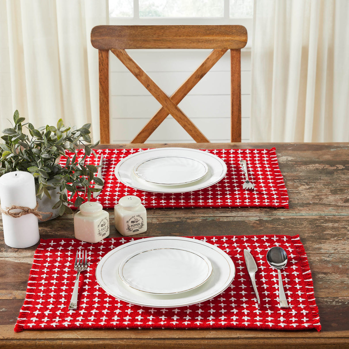 Gallen Red White Placemat Set of 2 Fringed 13x19, 6 Pack 12 Pack