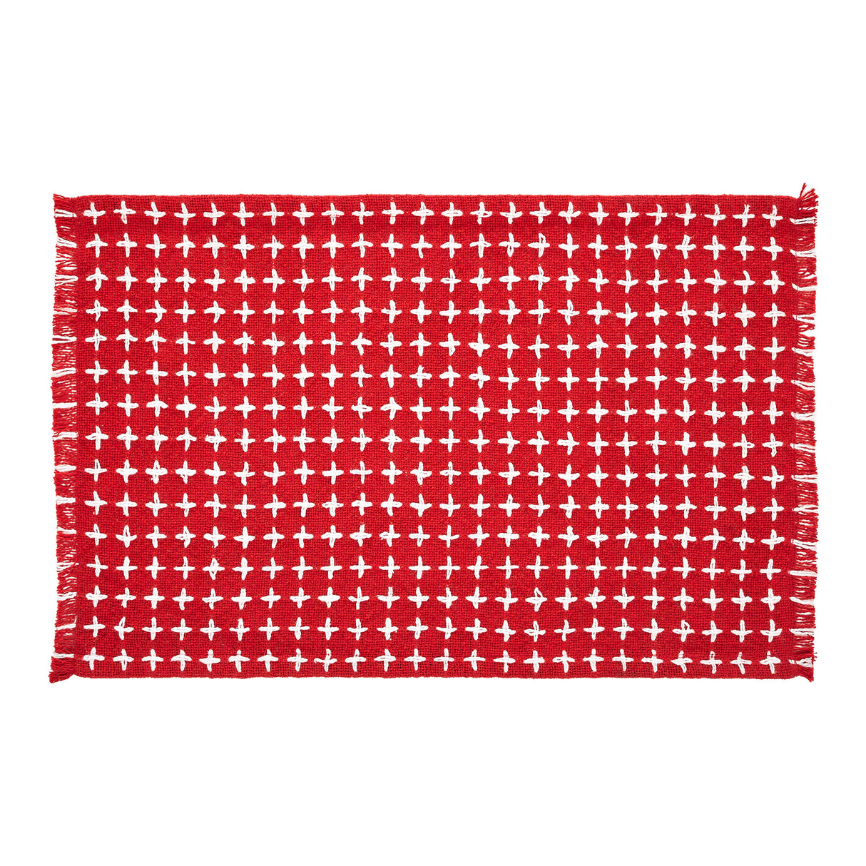 Gallen Red White Placemat Set of 2 Fringed 13x19, 6 Pack 12 Pack