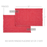 Gallen Red White Placemat Set of 2 Fringed 13x19, 4 Pack