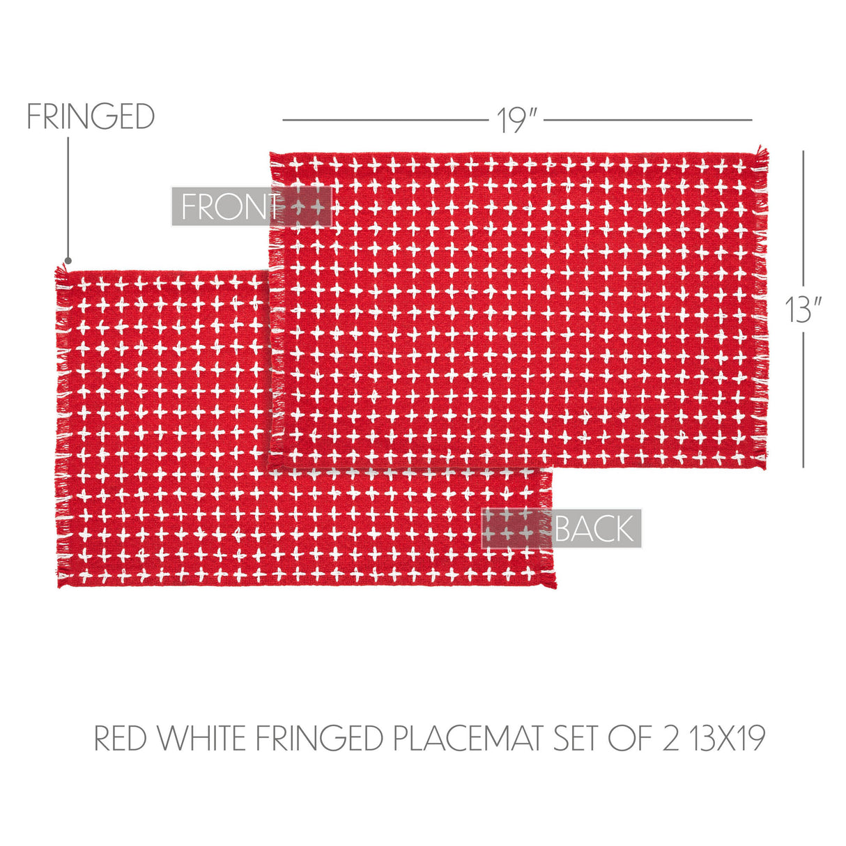 Gallen Red White Placemat Set of 2 Fringed 13x19, 3 Pack 6 Pack