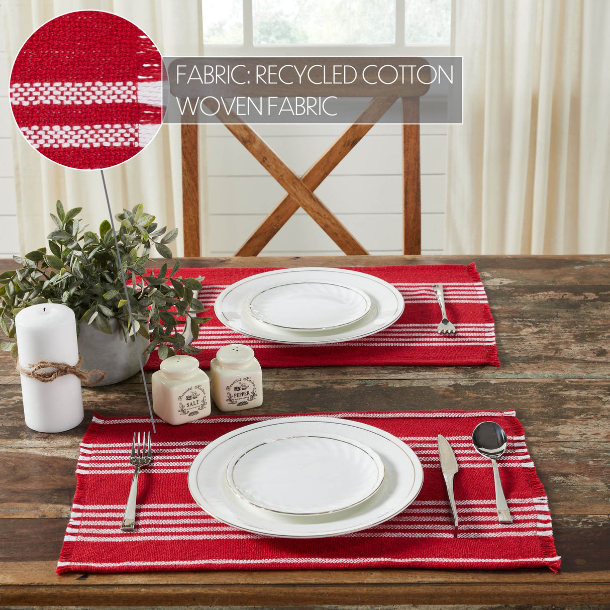 Arendal Red Stripe Placemat Set of 2 Fringed 13x19, 3 Pack 6 Pack