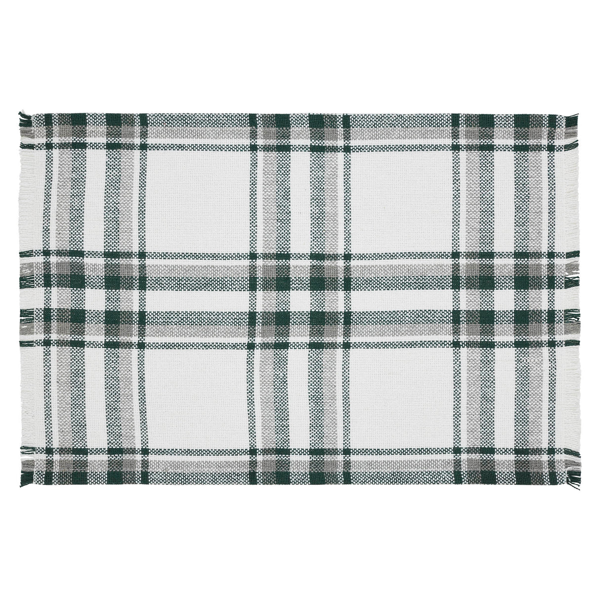 Harper Plaid Green White Placemat Set of 2 Fringed 13x19, 6 Pack 12 Pack