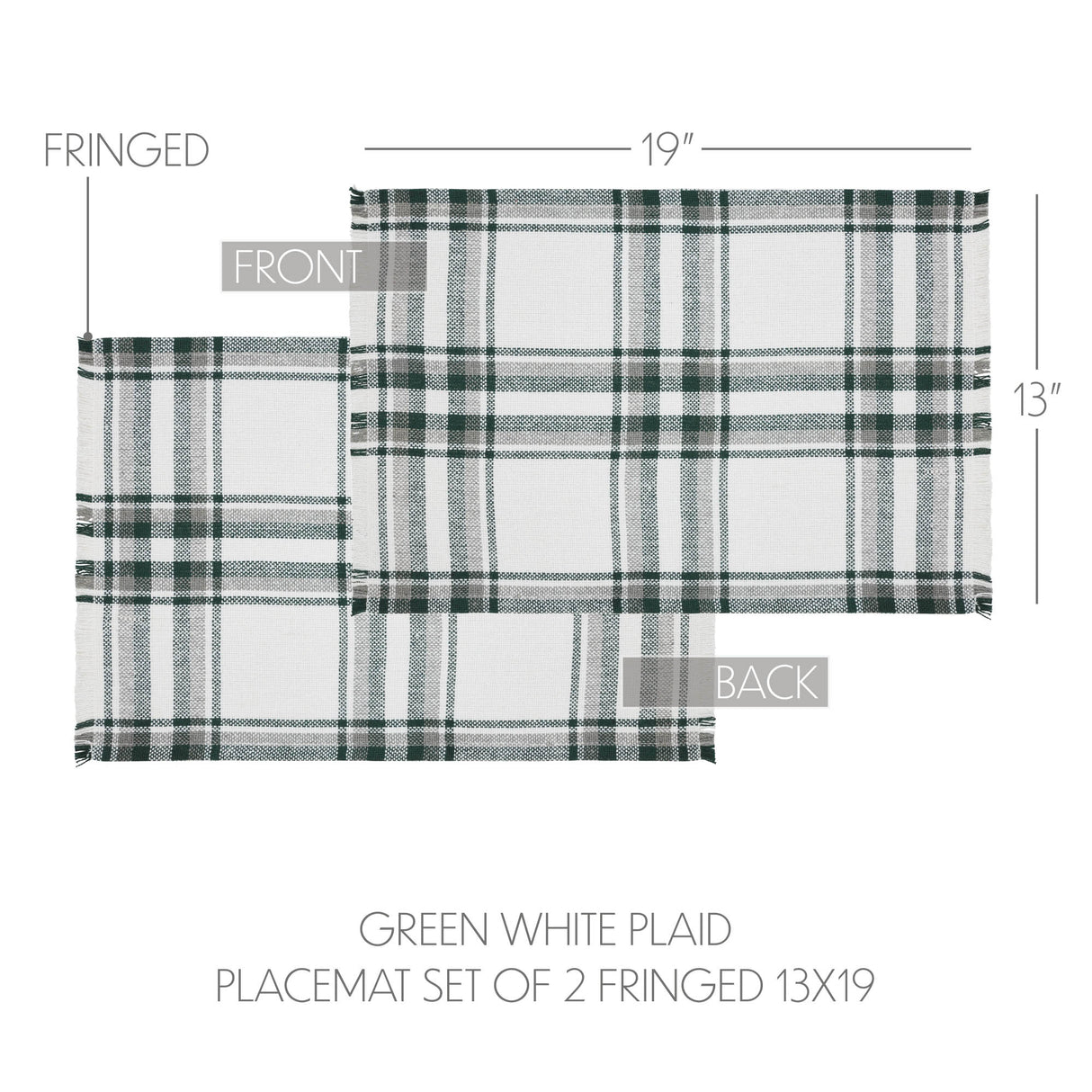 Harper Plaid Green White Placemat Set of 2 Fringed 13x19, 4 Pack 8 Pack