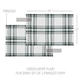 Harper Plaid Green White Placemat Set of 2 Fringed 13x19, 4 Pack 8 Pack