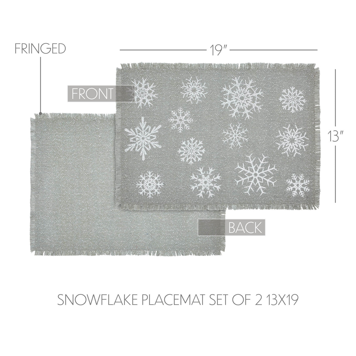 Yuletide Burlap Dove Grey Snowflake Placemat Set of 2 13x19, 4 Pack