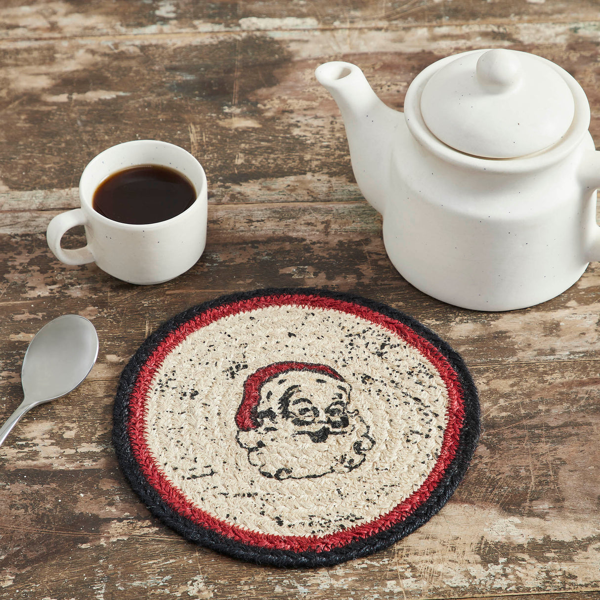Jolly Ole Santa Jute Trivet 8 inch Diameter, Set of 3