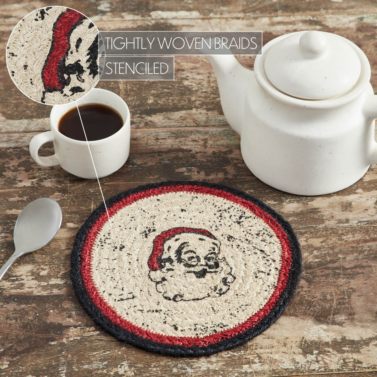 Jolly Ole Santa Jute Trivet 8 inch Diameter, Set of 3