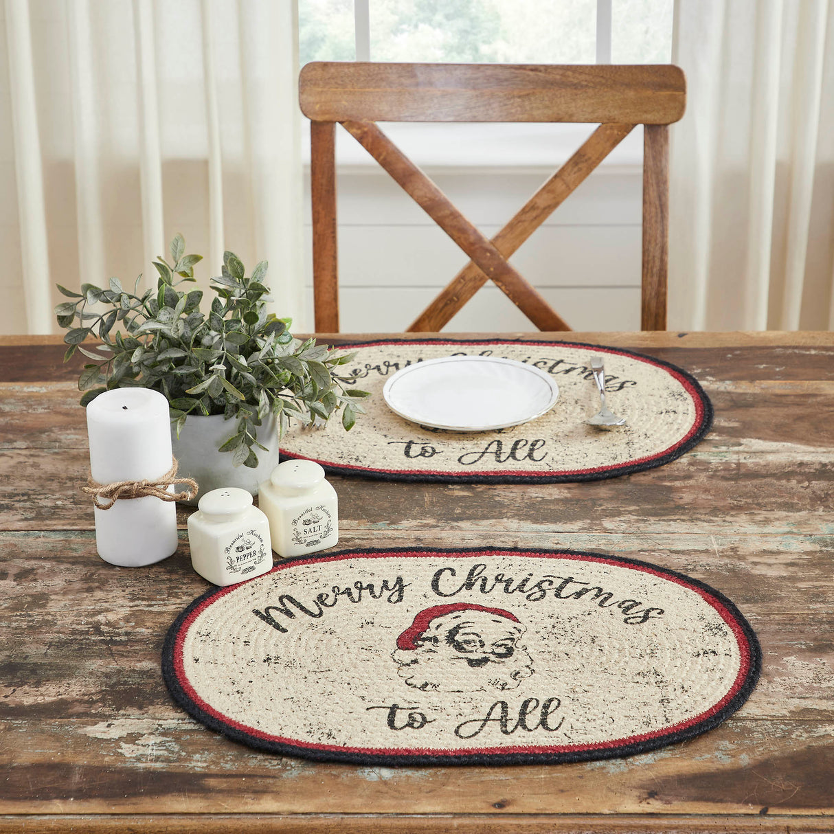 Jolly Ole Santa Jute Oval Placemat 13x19, 6 Pack 6 Pack