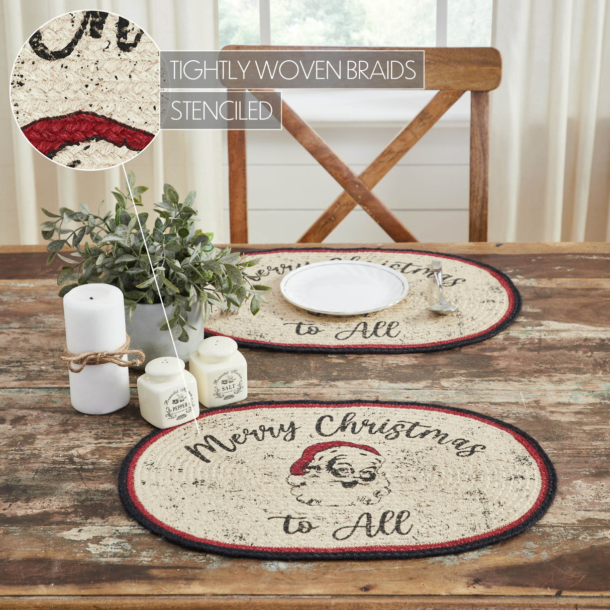 Jolly Ole Santa Jute Oval Placemat 13x19, 2 Pack
