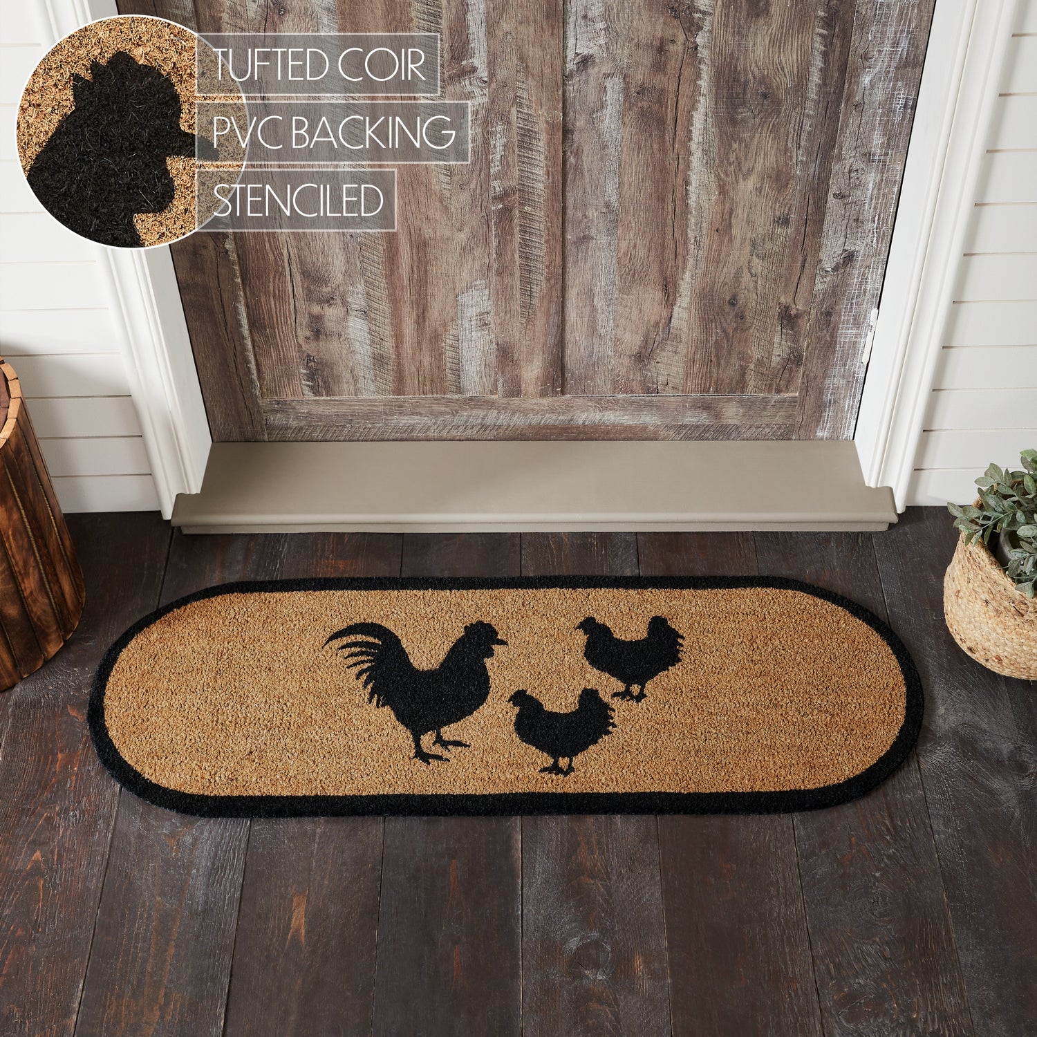 Down Home Rooster & Hens Coir Rug Oval 17x48 – VHC Brands Home Decor