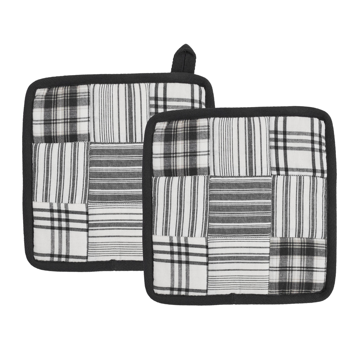 VHC Brands Sawyer Mill Black 4PC Set 2 Oven Mitts and 2 Pot Holders