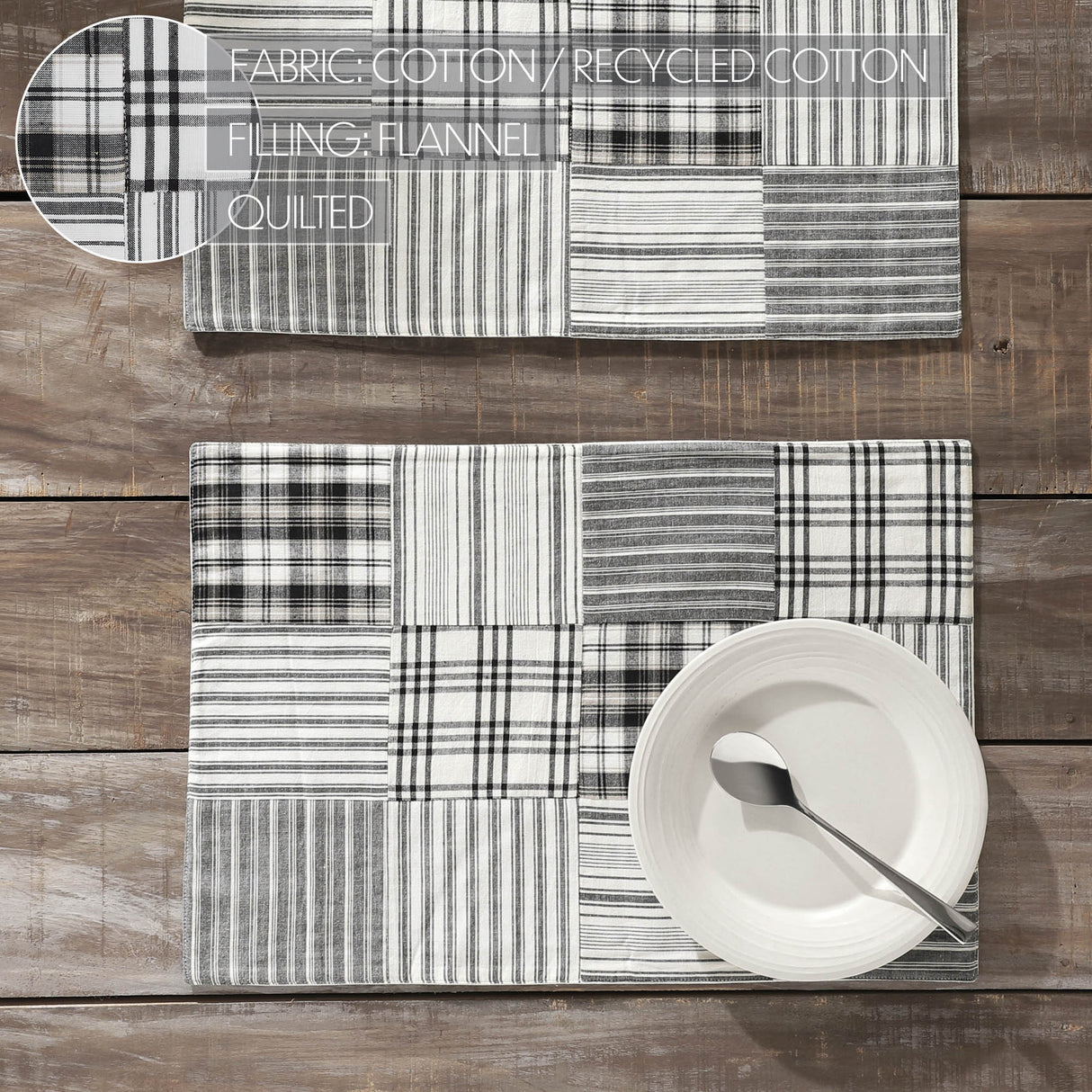 Sawyer Mill Black Quilted Placemat Set of 2 13x19, 3 Pack 6 Pack