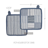 VHC Brands Sawyer Mill Blue 7PC Set 2 Oven Mitts 2 Pot Holders and 3 Tea Towels