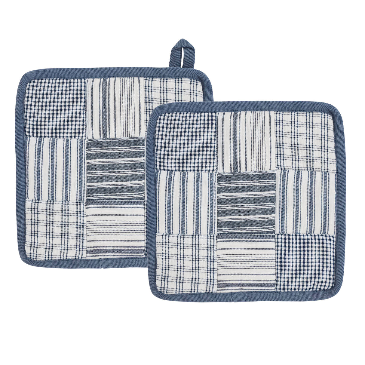VHC Brands Sawyer Mill Blue 7PC Set 2 Oven Mitts 2 Pot Holders and 3 Tea Towels