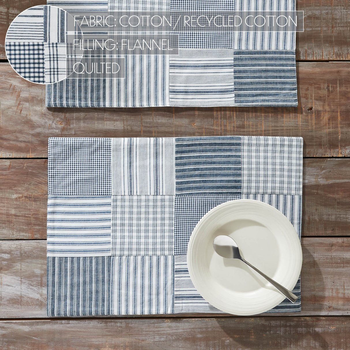 Sawyer Mill Blue Quilted Placemat Set of 2 13x19, 4 Pack