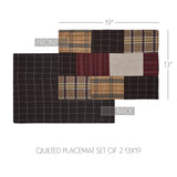 Wyatt Quilted Placemat Set of 2 13x19, 6 Pack 12 Pack