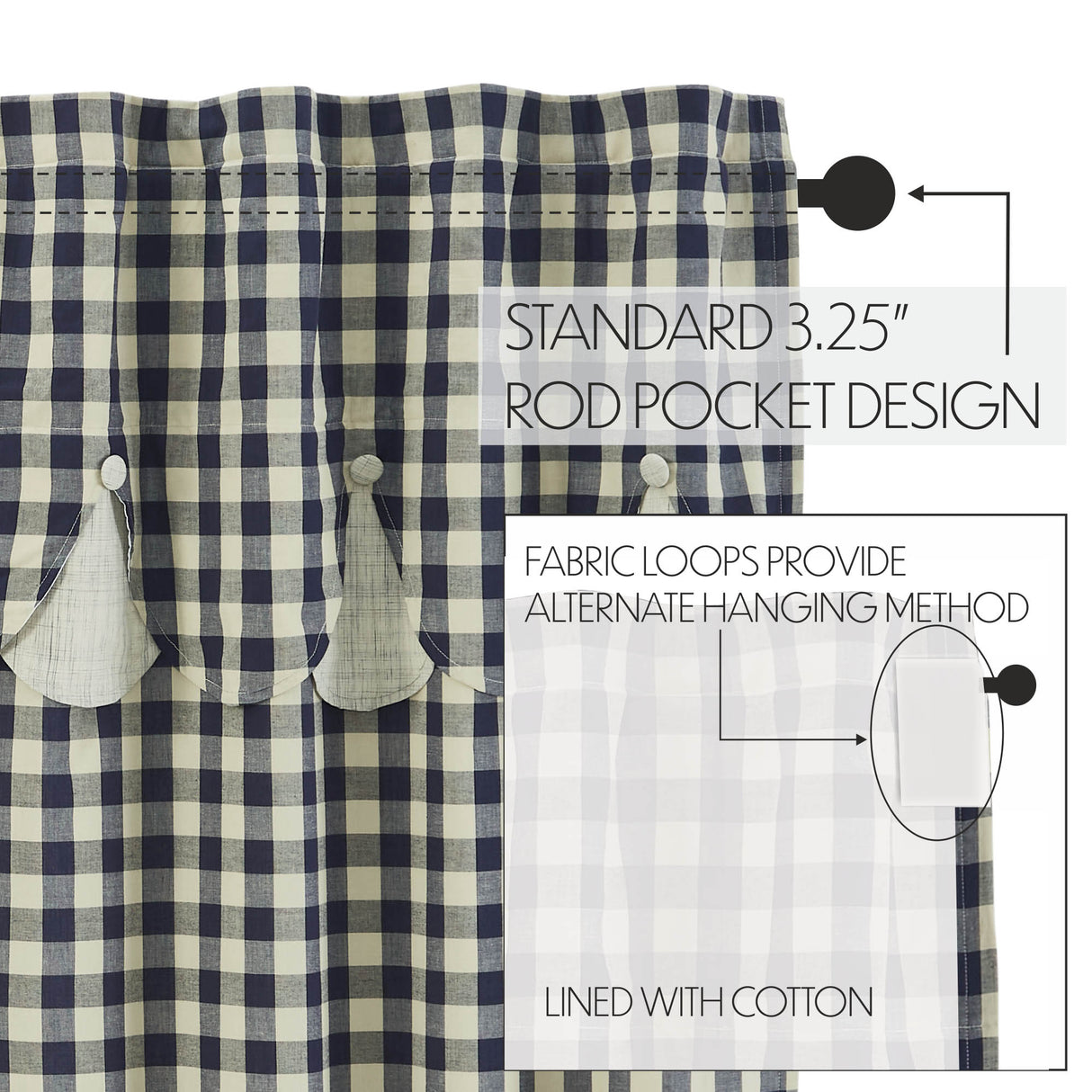 My Country Short Panel with Attached Scalloped Layered Valance Set of 2 63x36