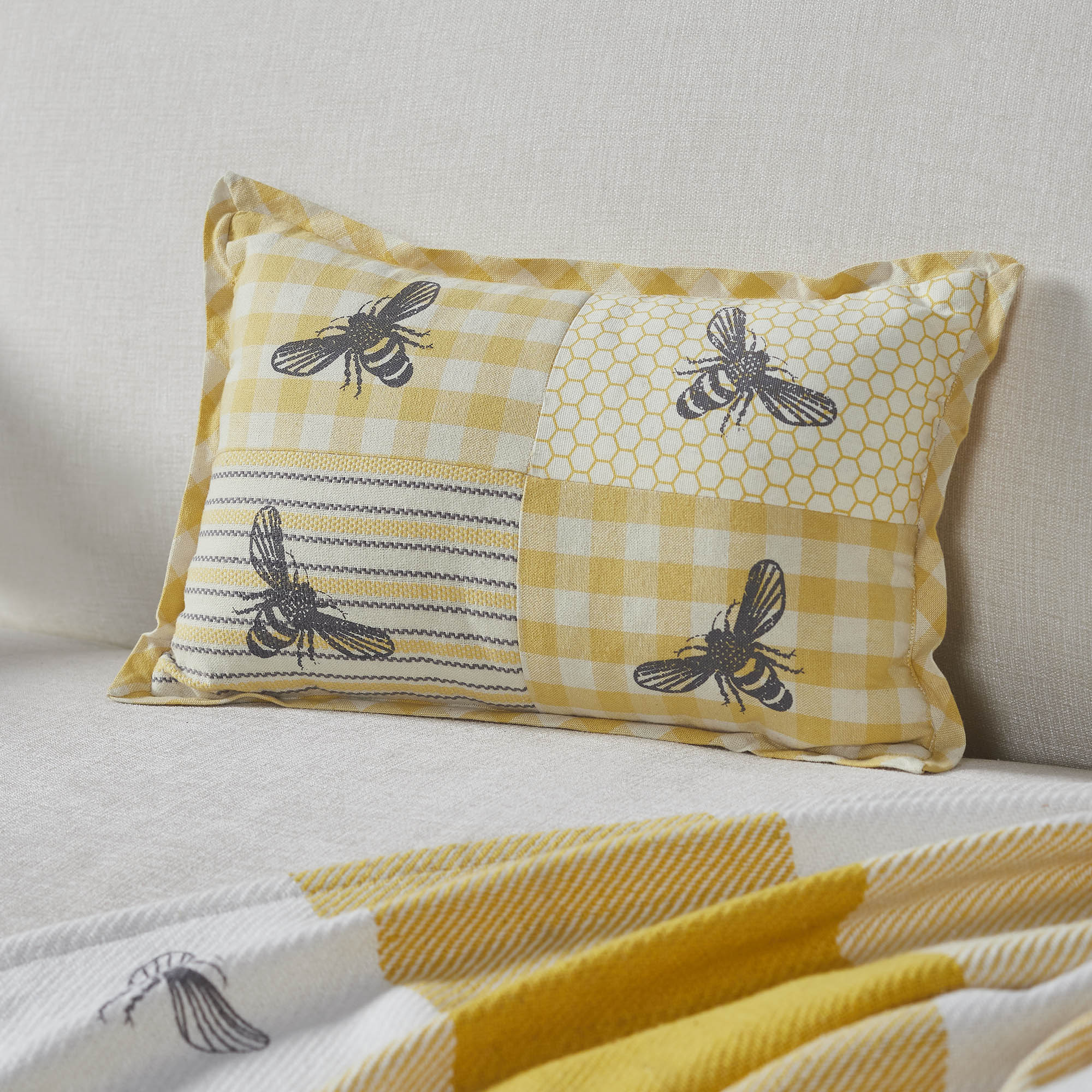 Buzzy Bees Patchwork Bee Pillow 9.5x14 – VHC Brands Home Decor