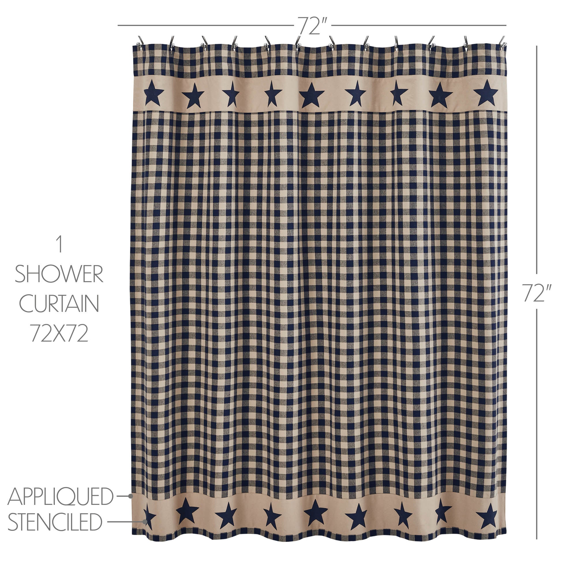 Allegiance Navy & Tan Check Shower Curtain 72x72 – VHC Brands Home
