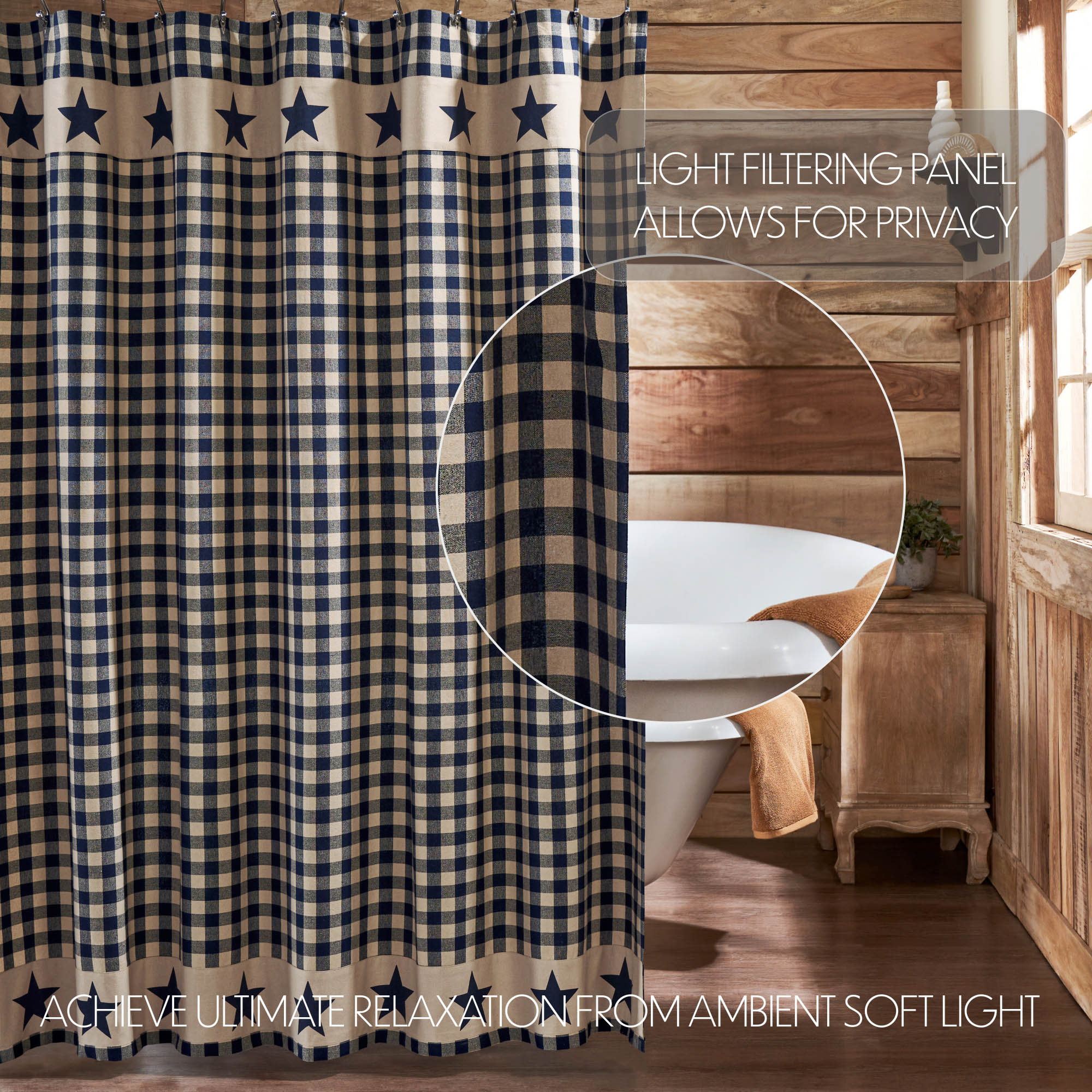 Allegiance Navy & Tan Check Shower Curtain 72x72 – VHC Brands Home