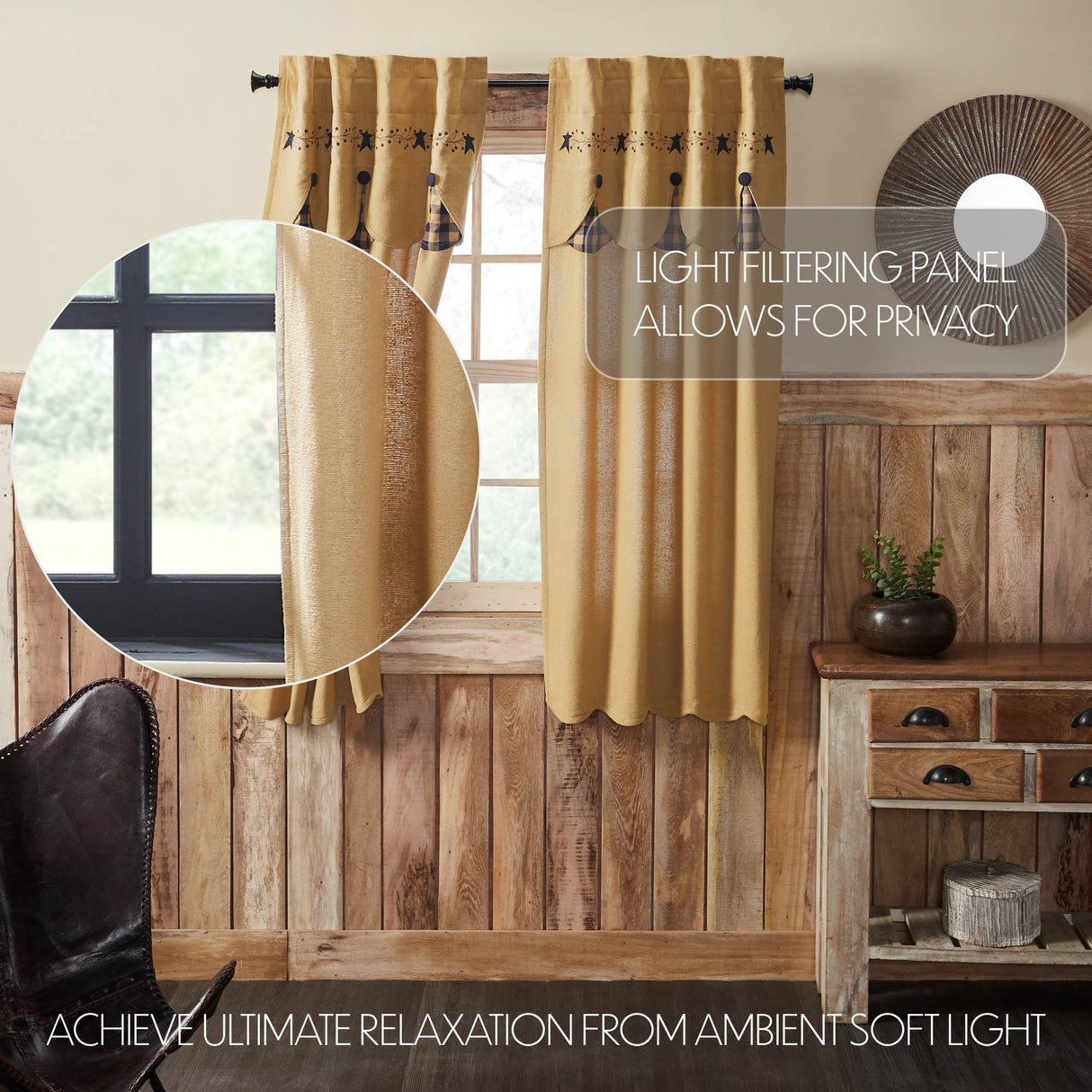 Pip Vinestar Short Panel with Attached Scalloped Layered Valance Set of 2 63x36