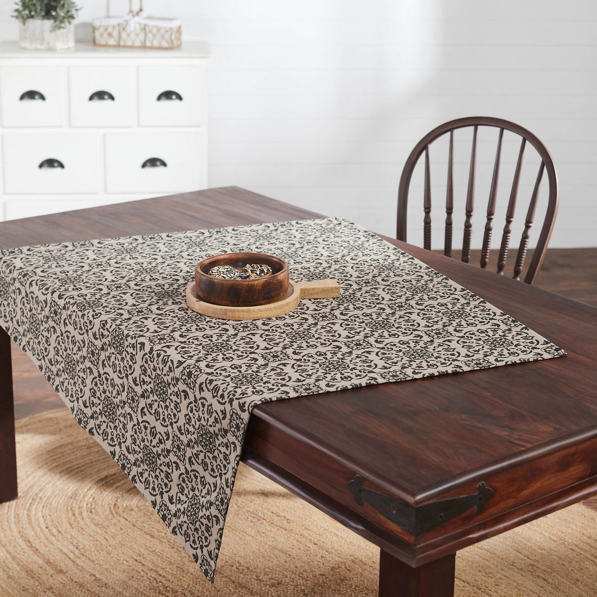 Custom House Black Tan Jacquard Table Topper 42x42