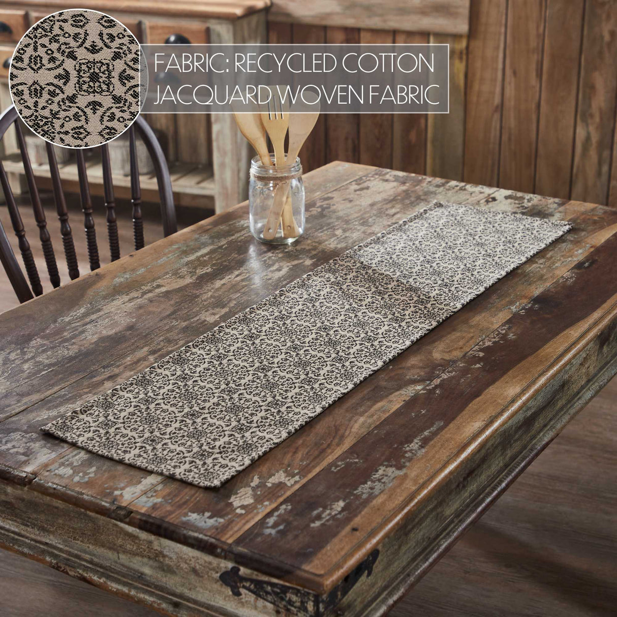Custom House Black Tan Jacquard Runner 12x48
