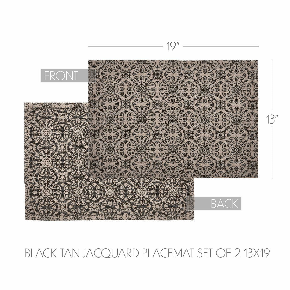 Custom House Black Tan Jacquard Placemat Set of 2 13x19, 4 Pack 8 Pack