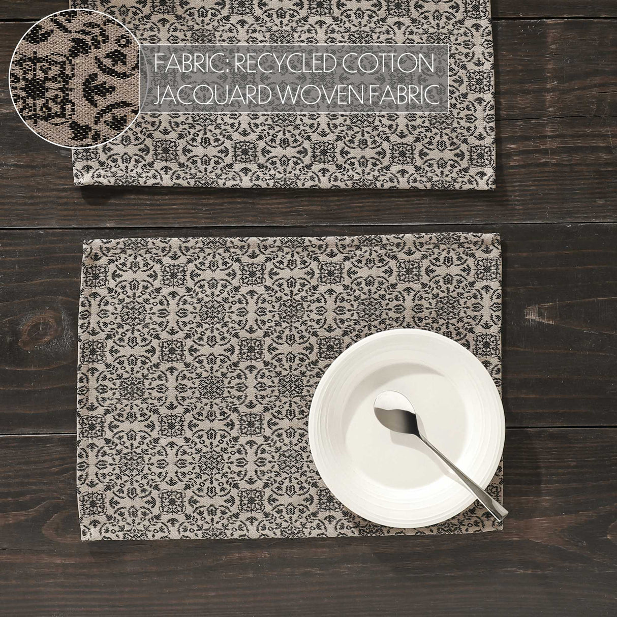 Custom House Black Tan Jacquard Placemat Set of 2 13x19, 4 Pack