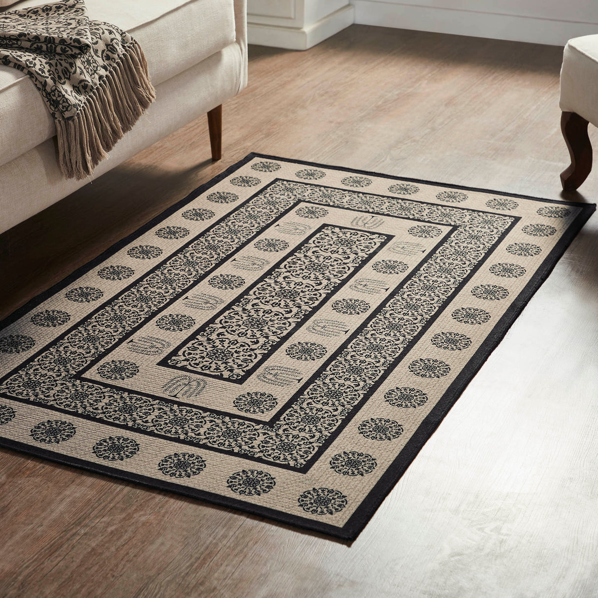 Custom House Black Tan Jacquard Polyester Rug Rect 36x60