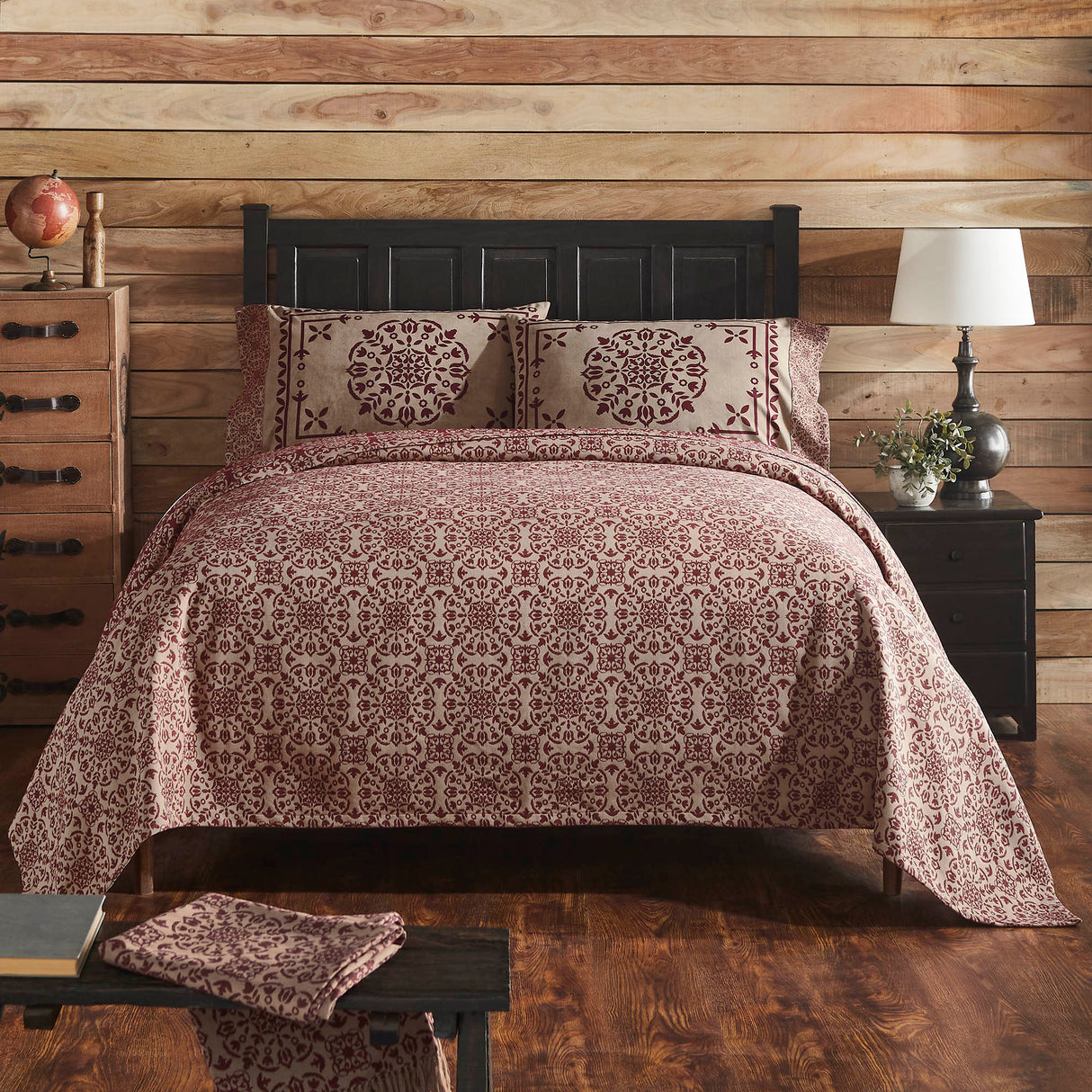 Custom House Black Tan Jacquard Queen Coverlet 94Wx94L