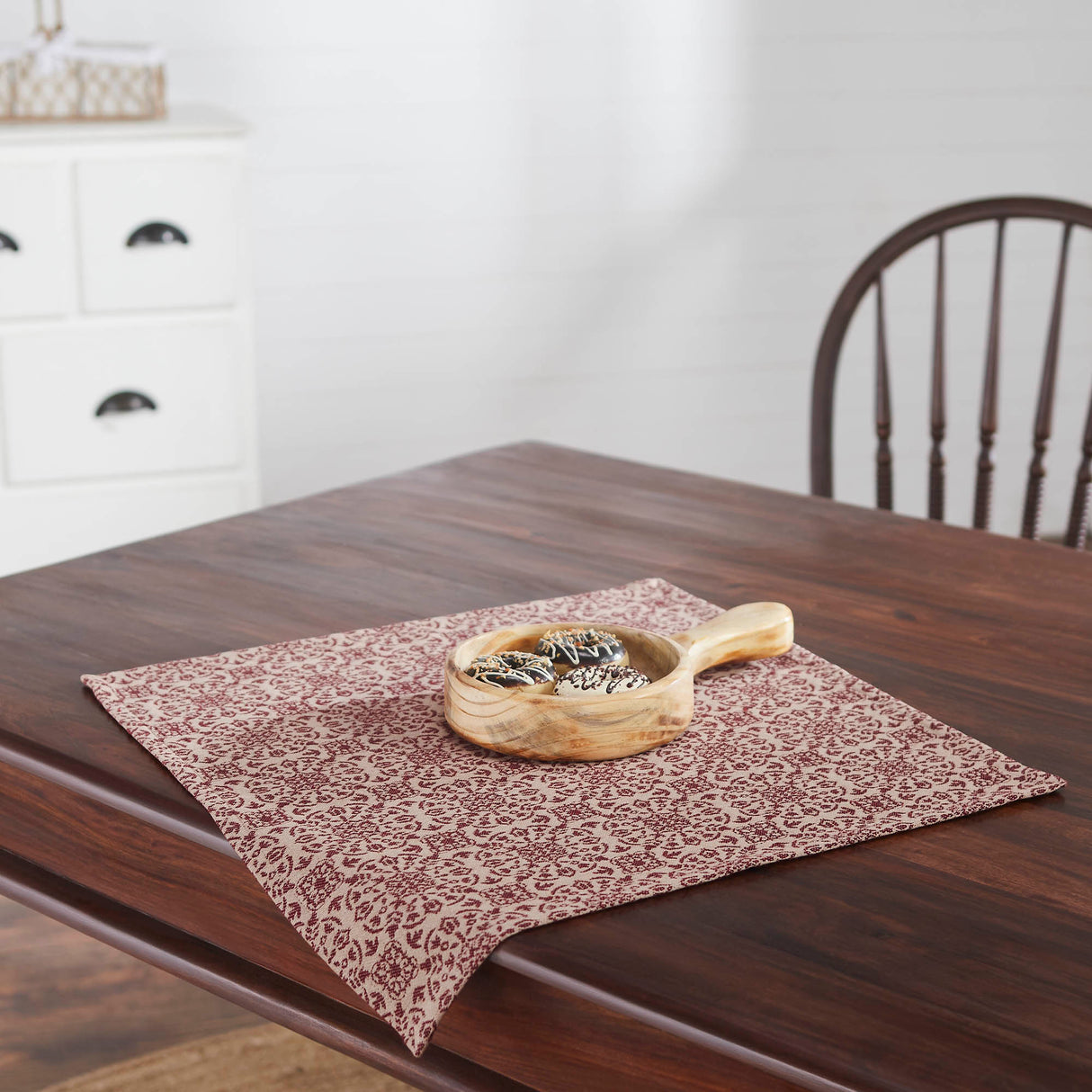 Custom House Burgundy Tan Jacquard Table Topper 20x20