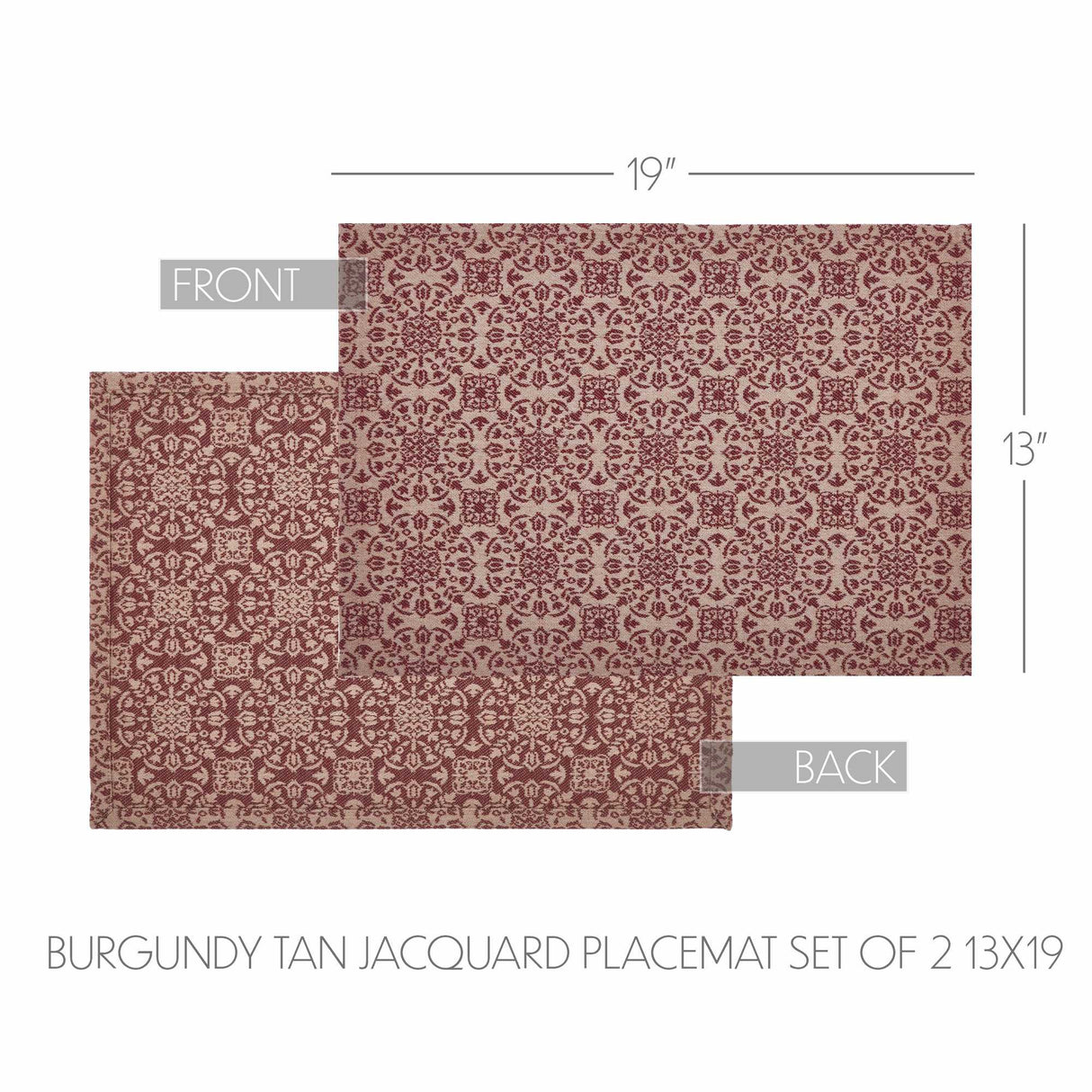 Custom House Burgundy Tan Jacquard Placemat Set of 2 13x19, 6 Pack 12 Pack