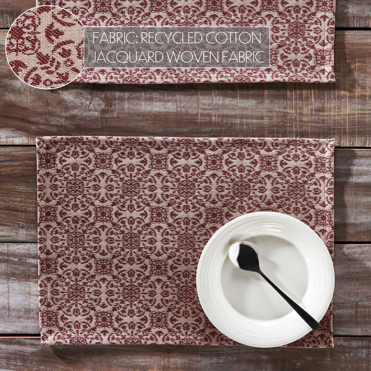 Custom House Burgundy Tan Jacquard Placemat Set of 2 13x19, 4 Pack