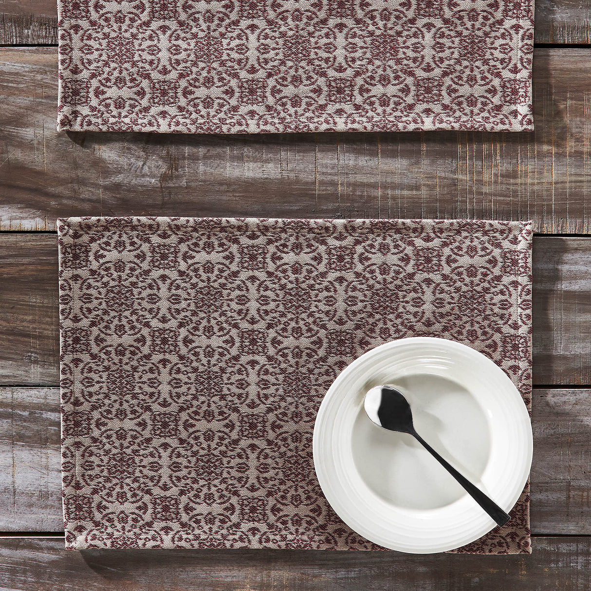 Custom House Burgundy Tan Jacquard Placemat Set of 2 13x19, 4 Pack 8 Pack