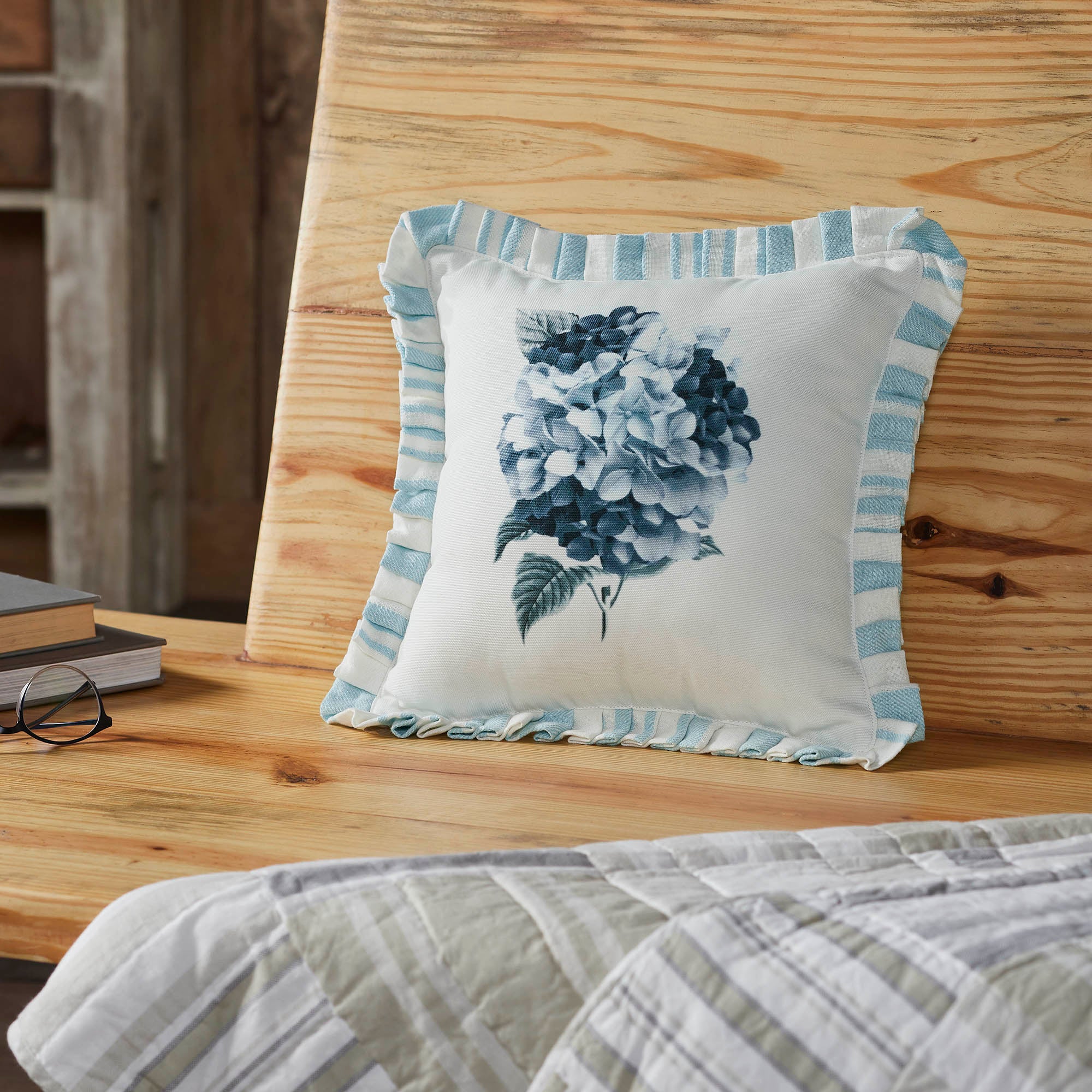 Finders Keepers Hydrangea Ruffled Pillow 12x12 – VHC Brands Home Decor